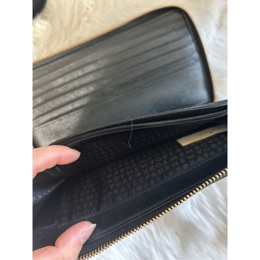 Kate Spade New York Black Gold Zip-Around & Logo Plate Kaden Wallet - Picture 5 of 8